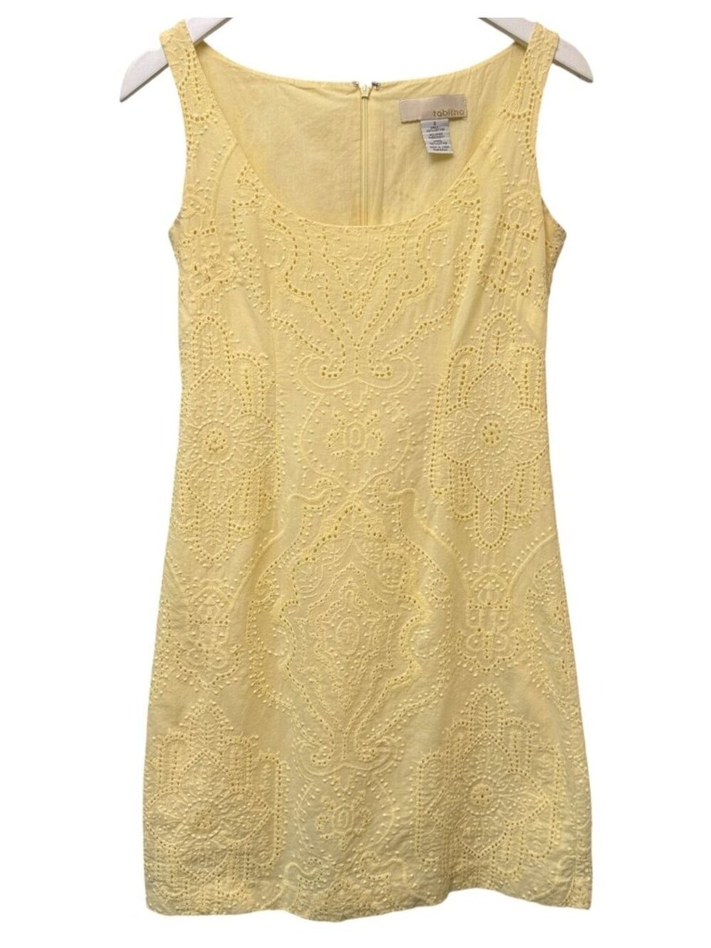 Tabitha Anthropologie Yellow Eyelet Sheath Dress Size 2 Cotton Sleeveless Mini